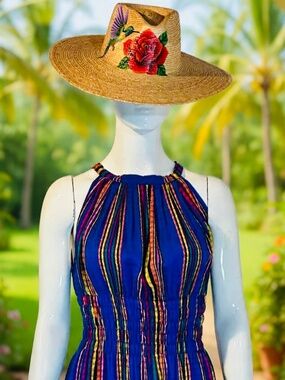 Handmade 100% Cotton Guatemalan Artisan Dress – Blue Lightweight Resort Dress wi